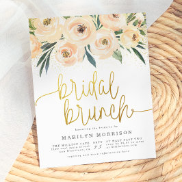 Bloemen & Groenelementen Gouden Bruids Brunch Show Uitnodiging Briefkaart