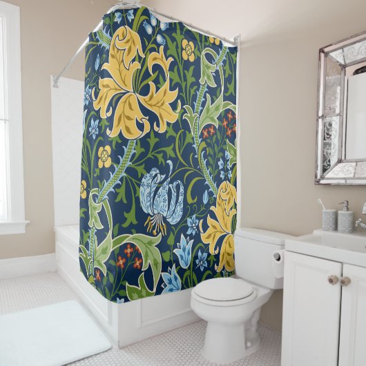 Bloemen grote bloemen: donkergroen douchegordijn (In situ)