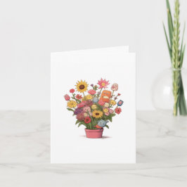 Bloemen, grote boeket bloemen in pot kaart