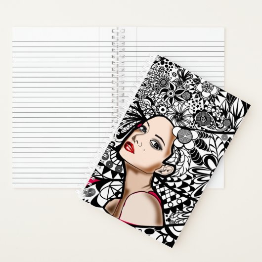 Bloemen Haar Lady Notitieboek (Binnen)