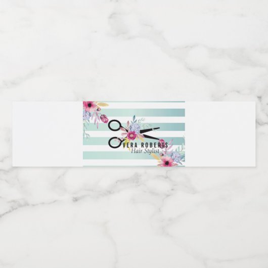 Bloemen Haar Stylist Gouden Schaar Gestreept Waterfles Etiket (Enkel label)