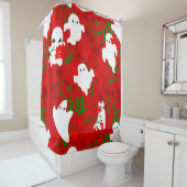 Bloemen Halloween Ghosts Bloemen Donkerrood Douchegordijn (In situ)