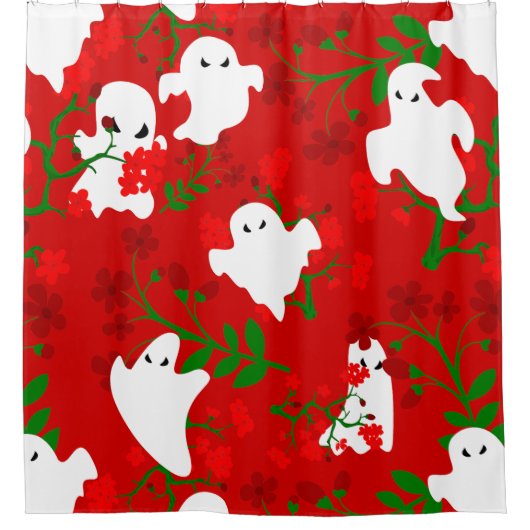 Bloemen Halloween Ghosts Bloemen Donkerrood Douchegordijn (Voorkant)