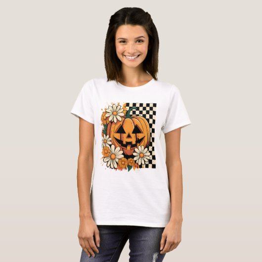 Bloemen Halloween Herfst Pompoen T-shirt (Voorkant volledig)