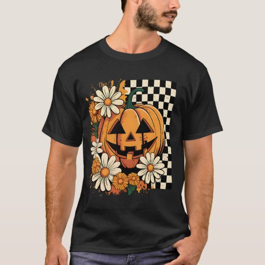 Bloemen Halloween Herfst Pompoen T-shirt (Voorkant)