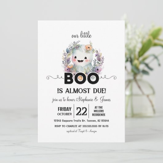 Bloemen Halloween Little Boo Baby shower Uitnodigi Kaart (Staand voorkant)
