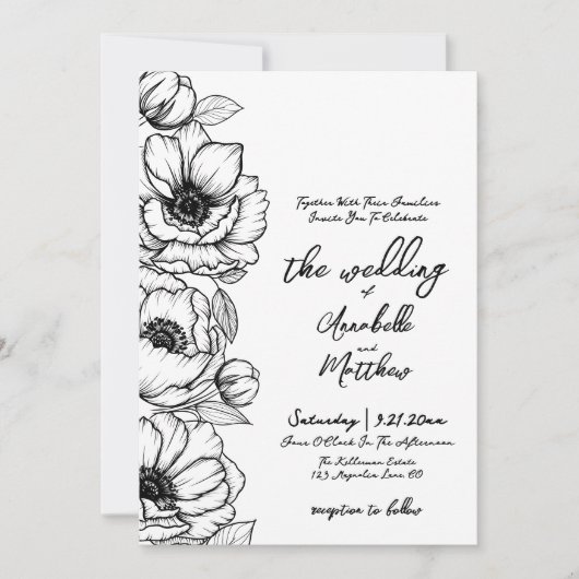 Bloemen Hand Getrokken Whimsical Botanische Huweli Kaart (Voorkant)