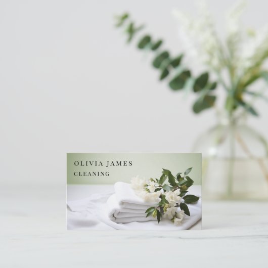 Bloemen handdoek schoonmaken Maid Housekeeper serv Visitekaartje (Staand voorkant)