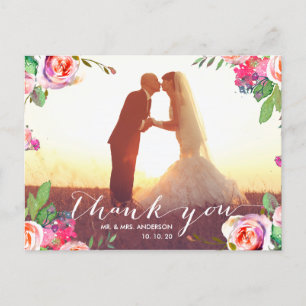 Bloemen Handschrift 2 foto bruiloft Dank u Briefkaart