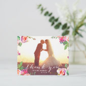 Bloemen Handschrift 2 foto bruiloft Dank u Briefkaart (Staand voorkant)