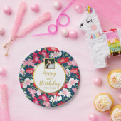 bloemen, Happy Birthday, aangepaste fototekst Papieren Bordje (Feest)