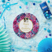  bloemen, Happy Birthday, aangepaste fototekst Papieren Bordje (Feest)