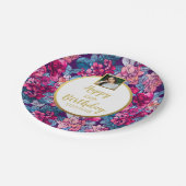  bloemen, Happy Birthday, aangepaste fototekst Papieren Bordje (Gekanteld)