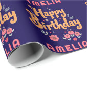 Bloemen Happy Birthday Handlettering Cadeaupapier (Rol Hoek)