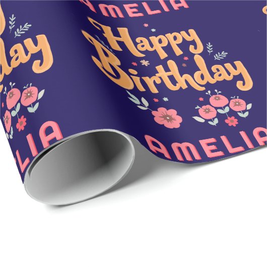 Bloemen Happy Birthday Handlettering Cadeaupapier (Rol Hoek)