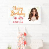 Bloemen Happy Birthday Handlettering Foto Spandoek (Insitu)