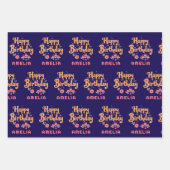 Bloemen Happy Birthday Handlettering Inpakpapier Vel (Voorkant)