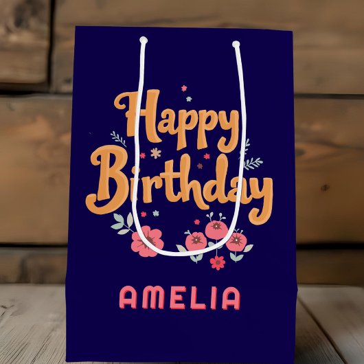 Bloemen Happy Birthday Handlettering Medium Cadeauzakje