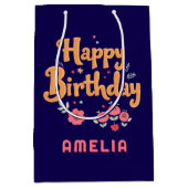 Bloemen Happy Birthday Handlettering Medium Cadeauzakje (Voorkant)