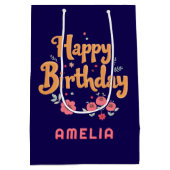 Bloemen Happy Birthday Handlettering Medium Cadeauzakje (Achterkant)