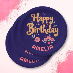 Bloemen Happy Birthday Handlettering Papieren Bordje