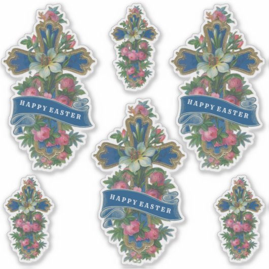 Bloemen Happy Easter Cross Sticker (Voorkant)