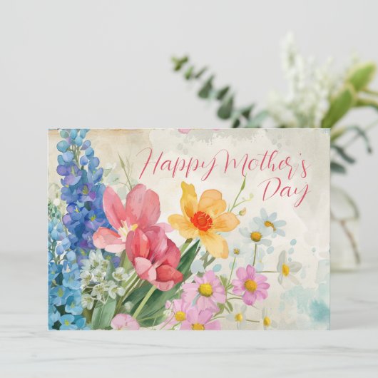  Bloemen "Happy Moederdag" Kaart (Staand voorkant)