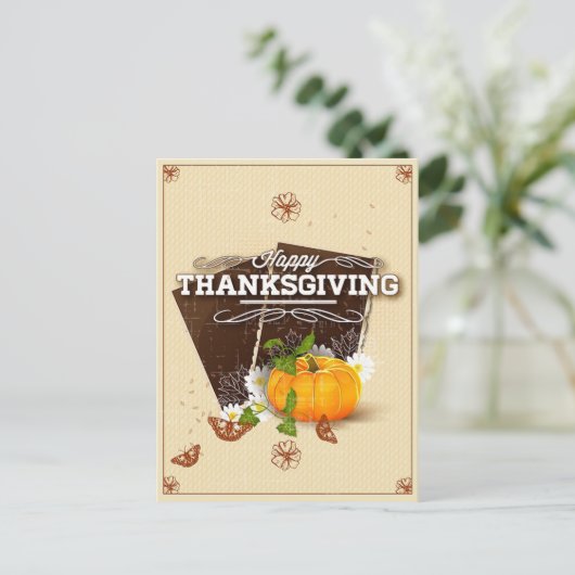  Bloemen Happy Thanksgiving Pompoen Herfst Briefkaart (Staand voorkant)