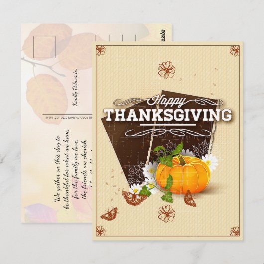  Bloemen Happy Thanksgiving Pompoen Herfst Briefkaart (Voorkant / Achterkant)