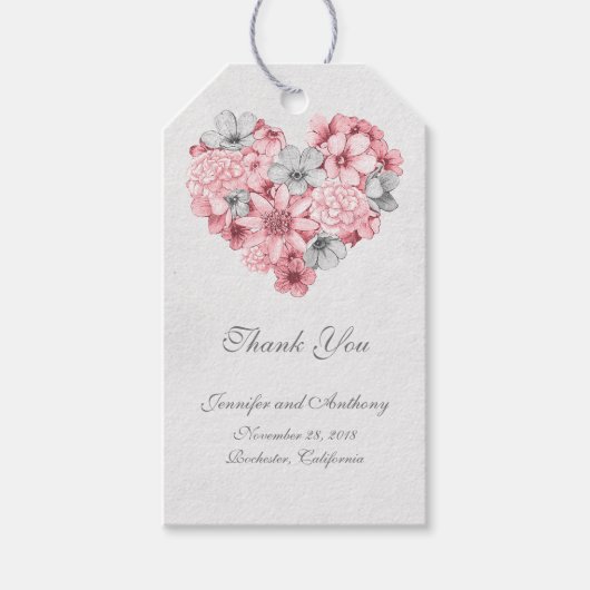 Bloemen hart bruiloft cadeaulabel (Voorkant)