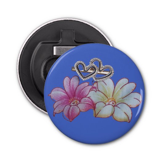 Bloemen & hart button flesopener (Voorkant)