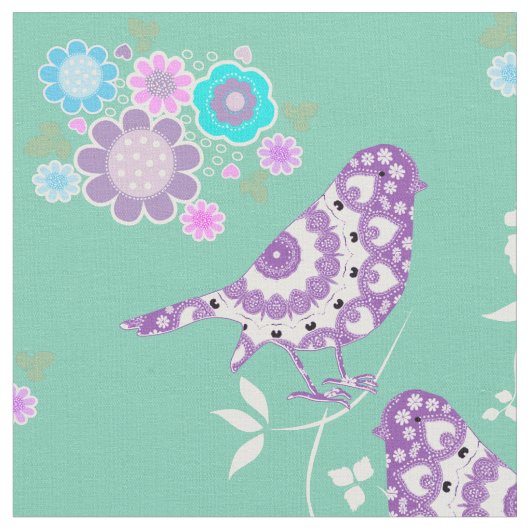  bloemen hart en gevlekte vogels stof (Close Up)