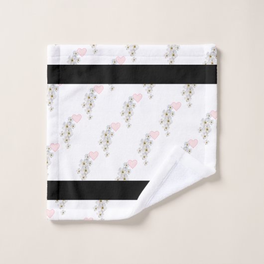 Bloemen, Hart en Zwanen Paars op zwart-wit Bad Handdoek (Wasdoekje)