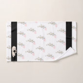 Bloemen, Hart en Zwanen Paars op zwart-wit Bad Handdoek (Handdoek)