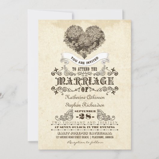 Bloemen  hart huwelijksuitnodigingen kaart (Voorkant)