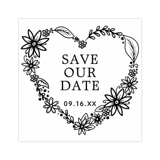 Bloemen Hart Krans Bewaar onze Datum Rubberstempel (Afrduk)