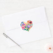Bloemen Hart Krans Pastel Waterverf Paarse Rood Hart Sticker (Envelop)