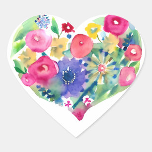 Bloemen Hart Krans Pastel Waterverf Roze Rozen Sticker