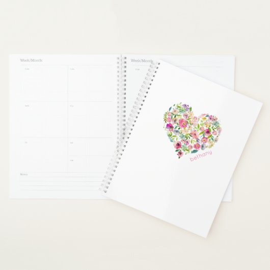 Bloemen Hart NAAM Roze Waterverf Kunst Liefde Planner (Display)