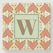  Bloemen Hart Patroon Aangepast Initiaal Stenen Onderzetter (Voorkant)