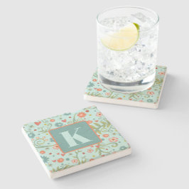 Bloemen Hart Patroon Custom Initiaal Stenen Onderzetter