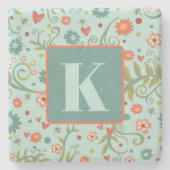 Bloemen Hart Patroon Custom Initiaal Stenen Onderzetter (Voorkant)