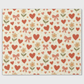 Bloemen Harten & Cute Bows Inpakpapier Rol (Vlak)