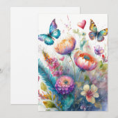 Bloemen, harten en vlinders feestdagenkaart (Voorkant / Achterkant)