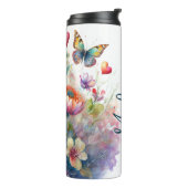 Bloemen, harten en vlinders gepersonaliseerd thermosbeker (Gedraaid links)