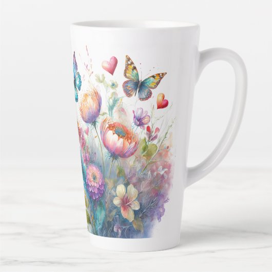 Bloemen, harten en vlinders latte mok (Rechts)