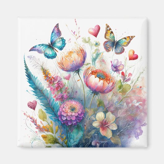 Bloemen, harten en vlinders magneet (Voorkant)