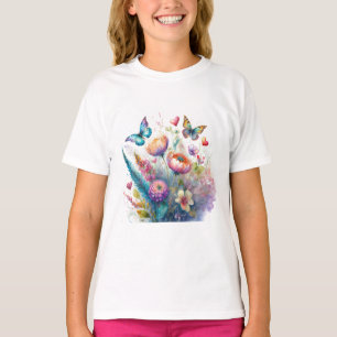 Bloemen, harten en vlinders t-shirt