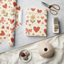 Bloemen Harten & Mooie Strikken Inpakpapier Rol