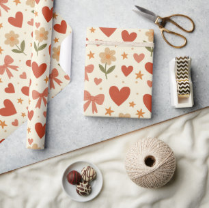 Bloemen Harten & Mooie Strikken Inpakpapier Rol